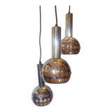 Raak orange three-light space age pendant light, 1970s Netherlands