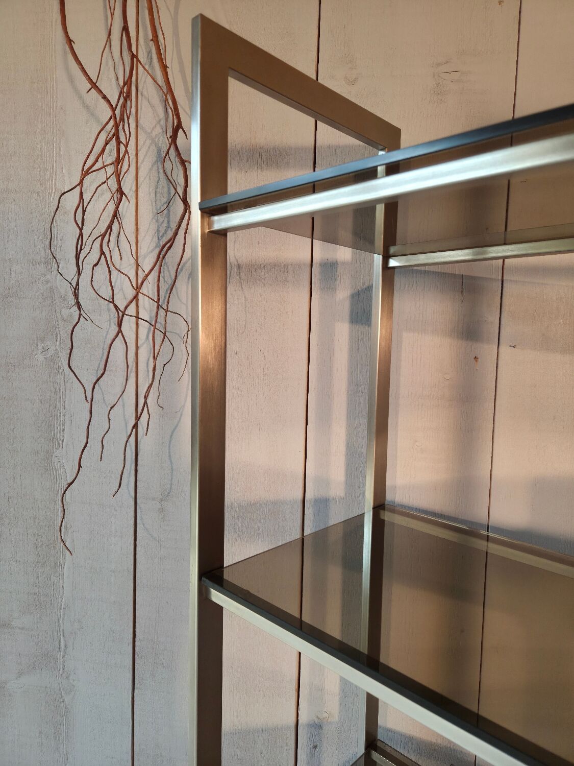 Stainless steel and smoked glass shelf
