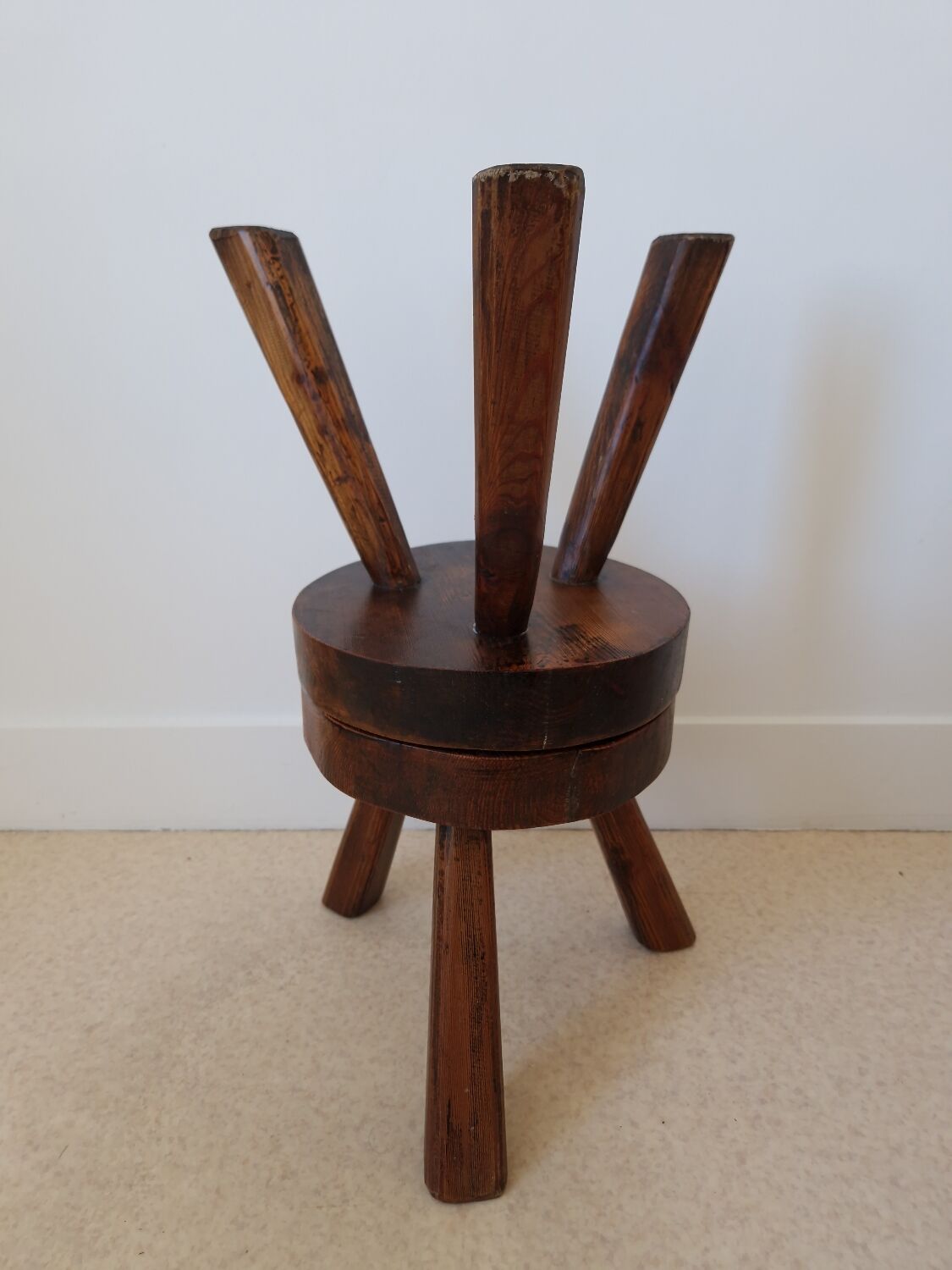 Pair of solid oak stools 1960