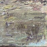 Tableau HST "Paysage vallonné à la rivière" signé (à déchiffrer)