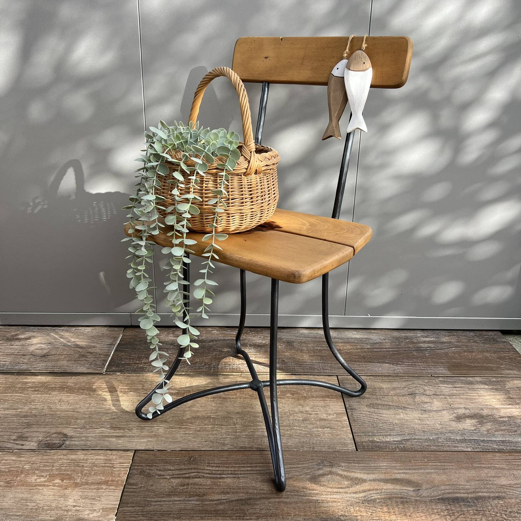Small industrial chair, wood & metal