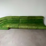 Modular green velvet corner sofa, 1970s