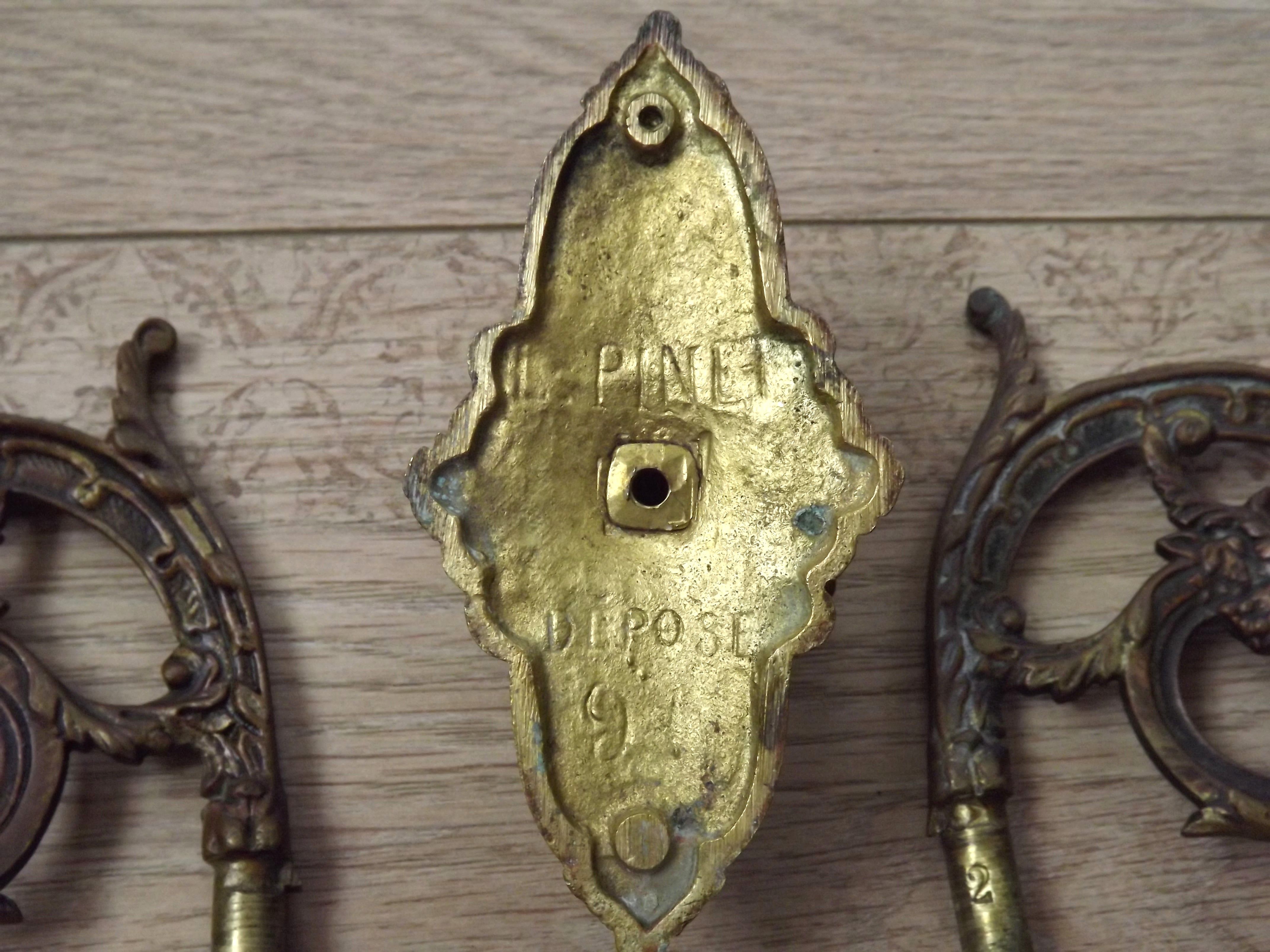 Antique French Gothic Dragon Bronze Double Piano Sconce Signed L. Pinet