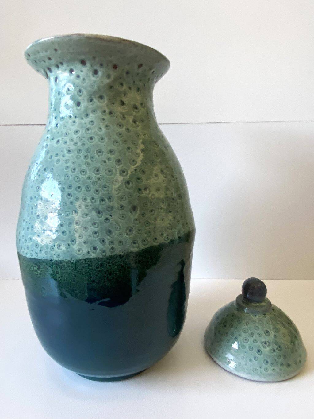 Unusual Vase/Pot/Urn, Glazed Terracotta Ceramic, Red, Signed "DP"