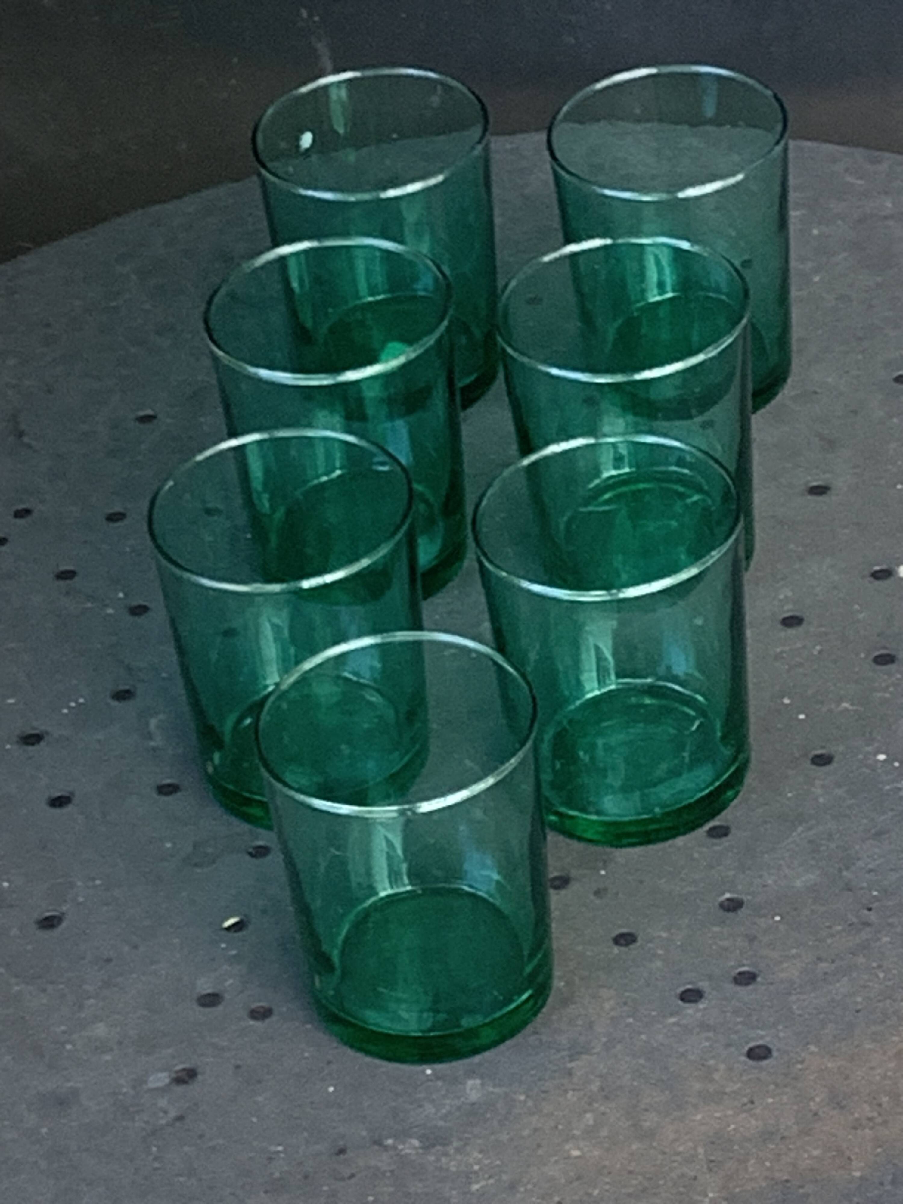 7 verres de couleur verte publicitaire Huile LESIEUR vintage 1970