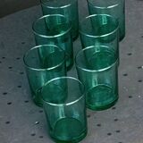 7 verres de couleur verte publicitaire Huile LESIEUR vintage 1970