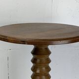 French Brutalist Wood Turned Wine Press Side Table in the style of Charles Dudouyt, France, 1940s
