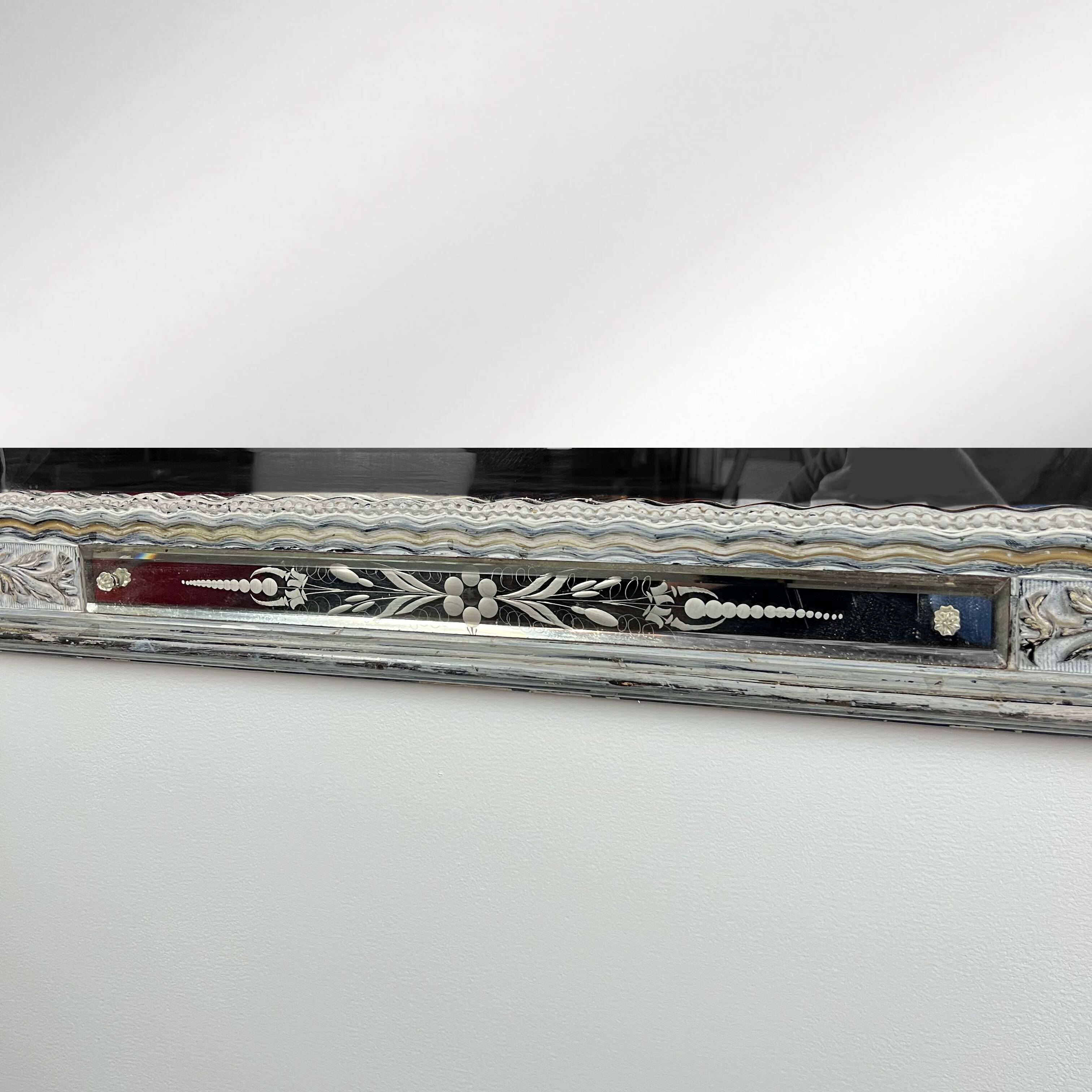 Grand miroir Venitien aux Cygnes, Glace Murano du XIXe siècle biseauté 133