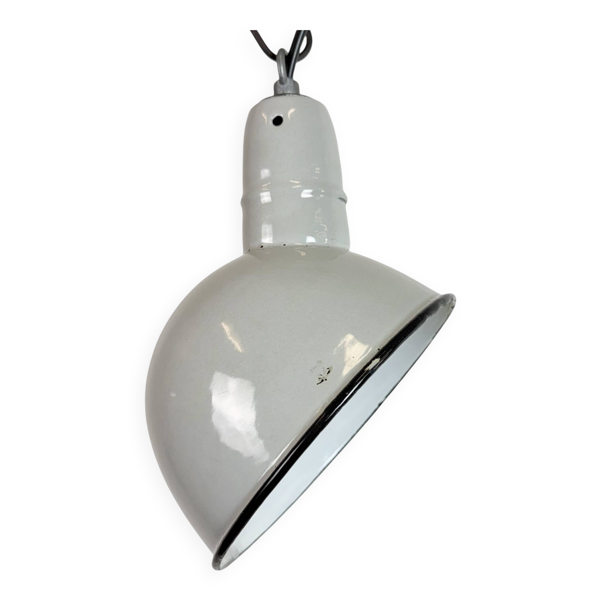 Suspension industrielle en émail gris, années 1960