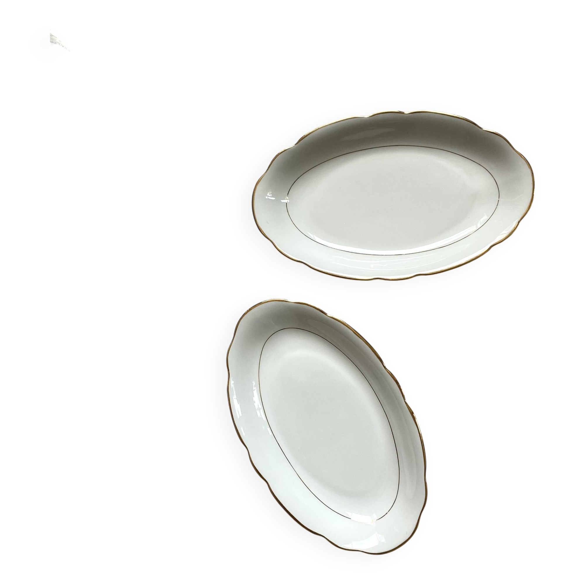 Set of 2 small dishes with gilding, Sologne Lamotte porcelain