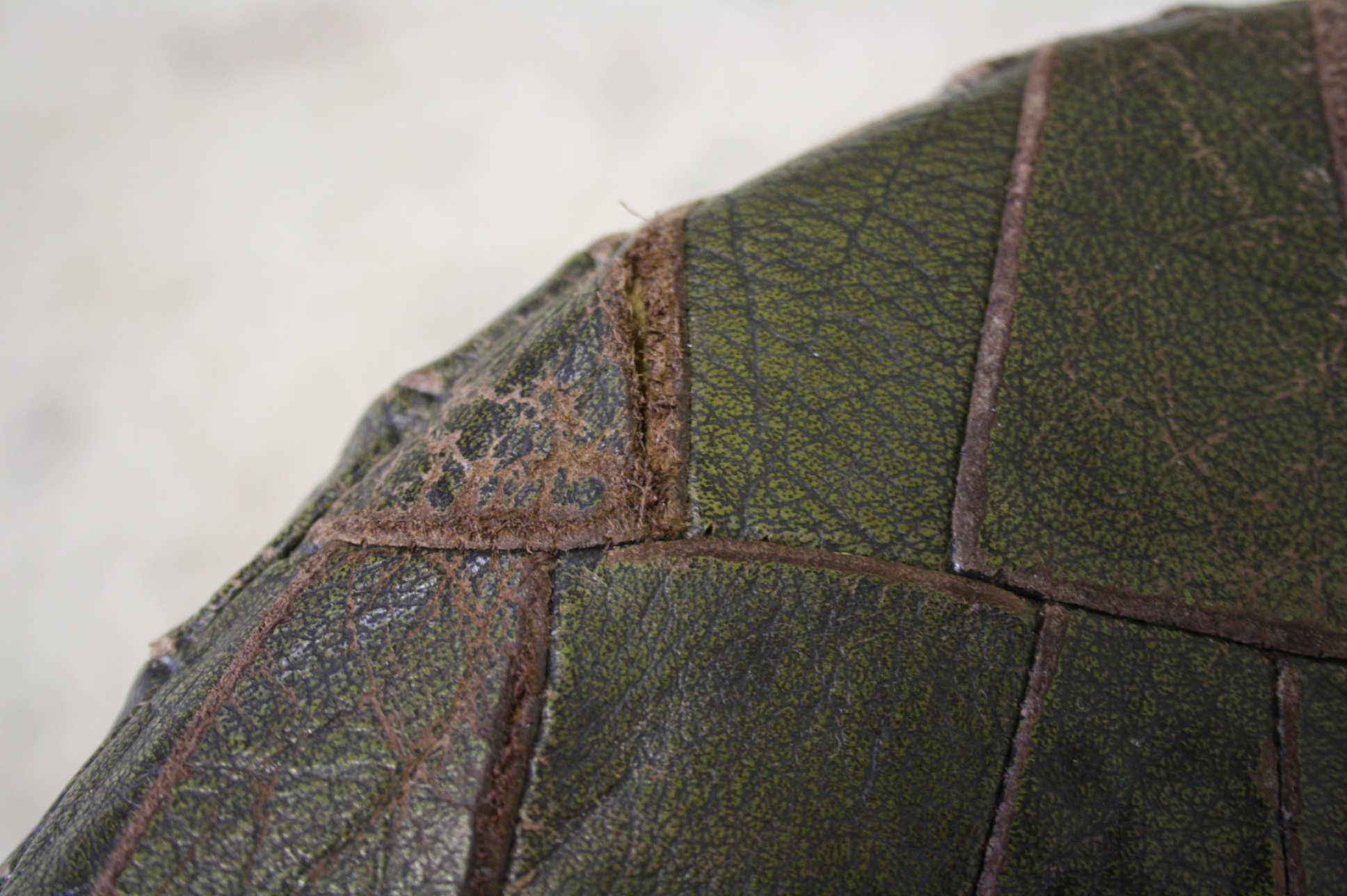 Pouf in black/green leather