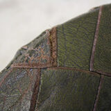 Pouf in black/green leather