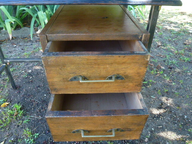 Vintage burnt wood desk shou-sugi-ban method, Japan