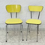 Pair of vintage yellow chrome Formica kitchen chairs.