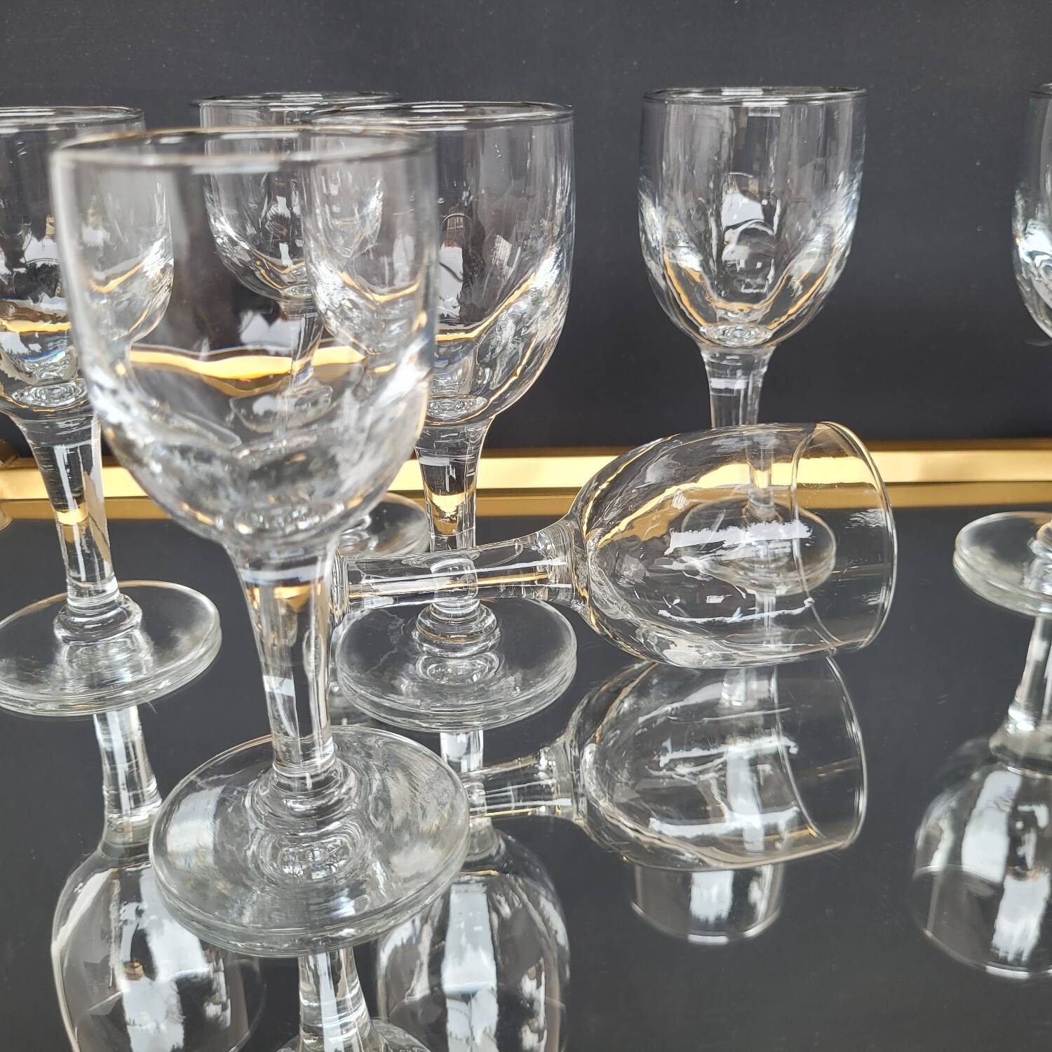 7 antique stemmed glasses made of blown glass – 1930s–1950s