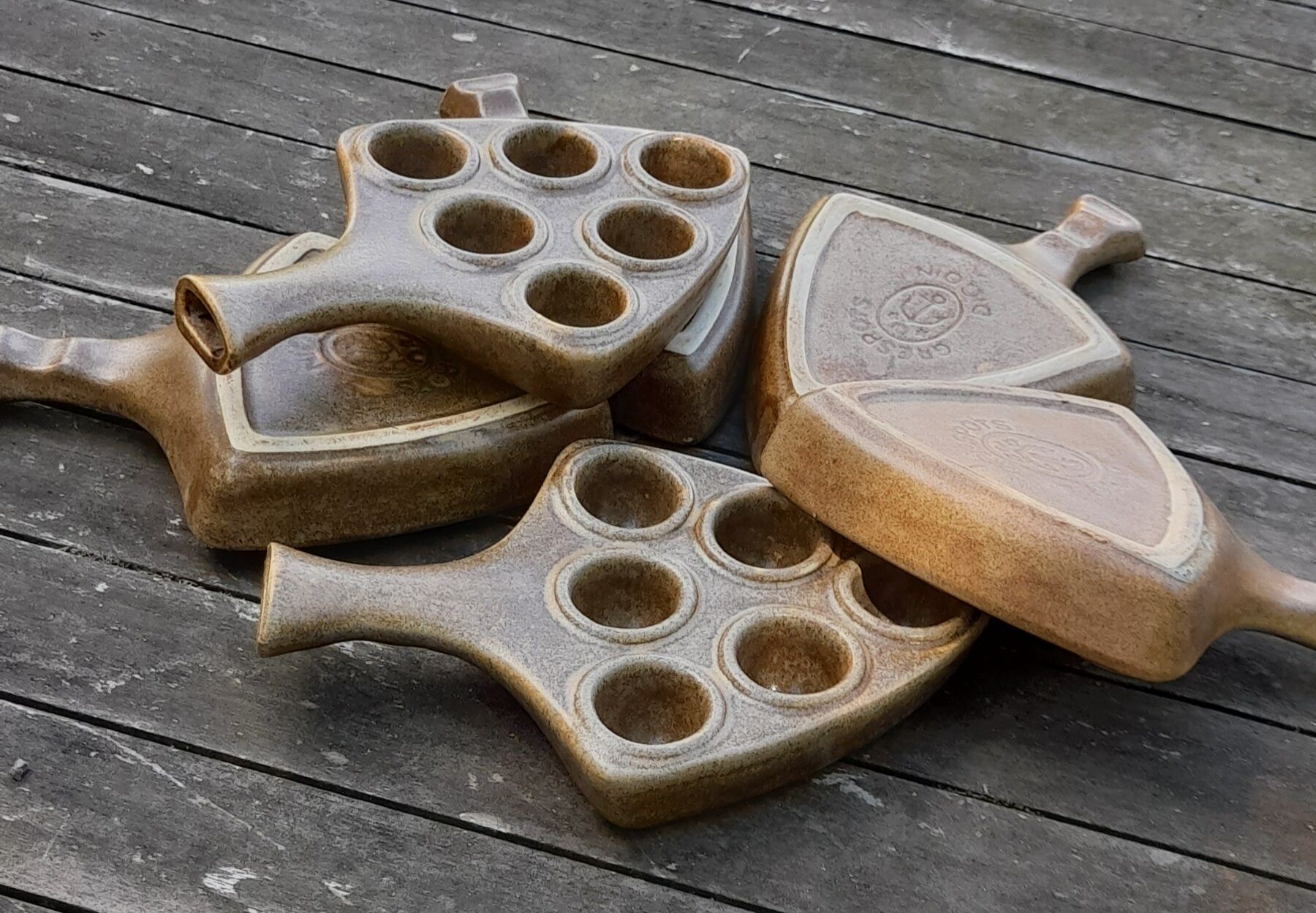 Set of 6 dishes/pans/snail pans, in Digoin Crespots sandstone - Vintage