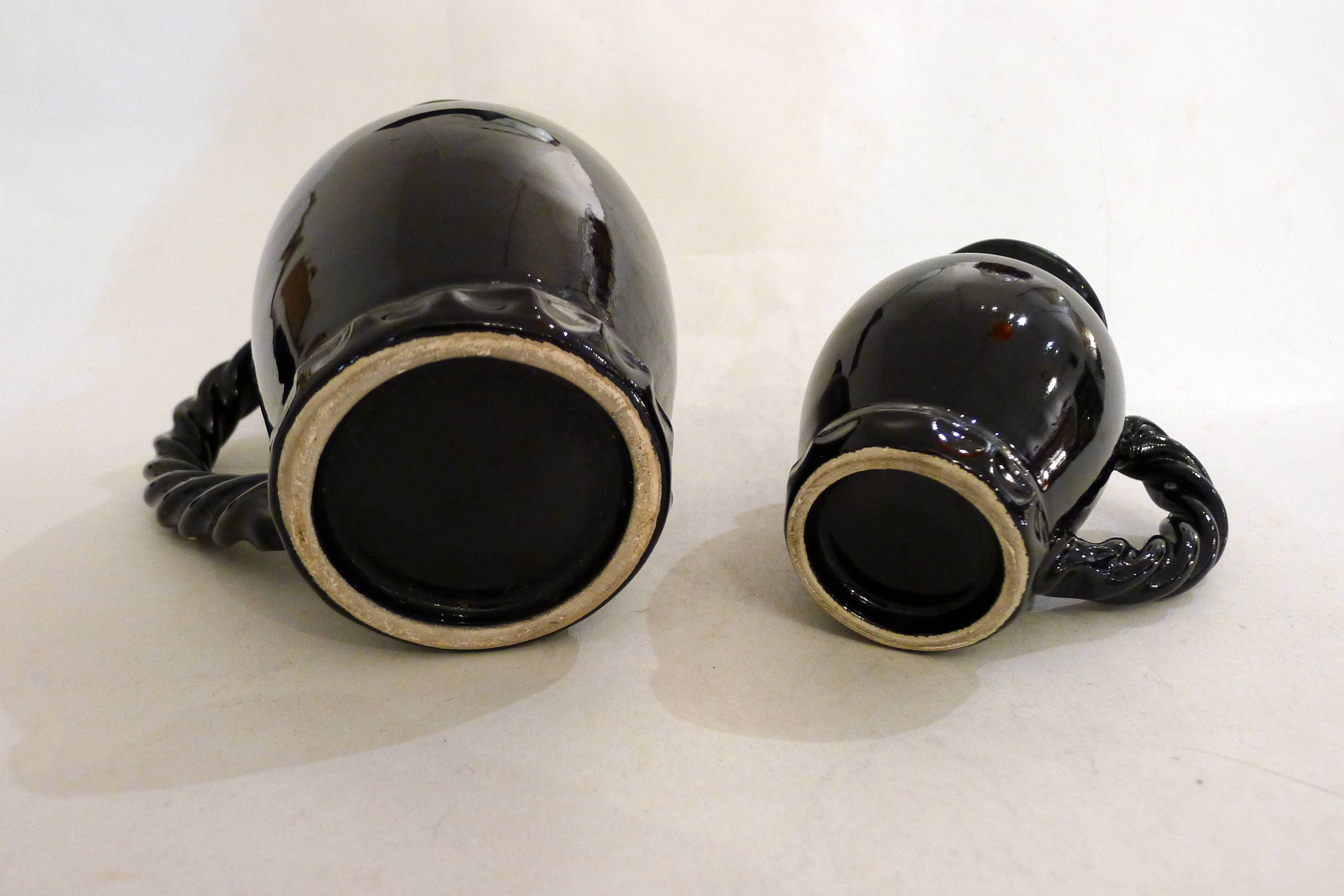 Set of 2 pitchers with braided handles, in Grandjan-Jourdan Vallauris earthenware, 1950