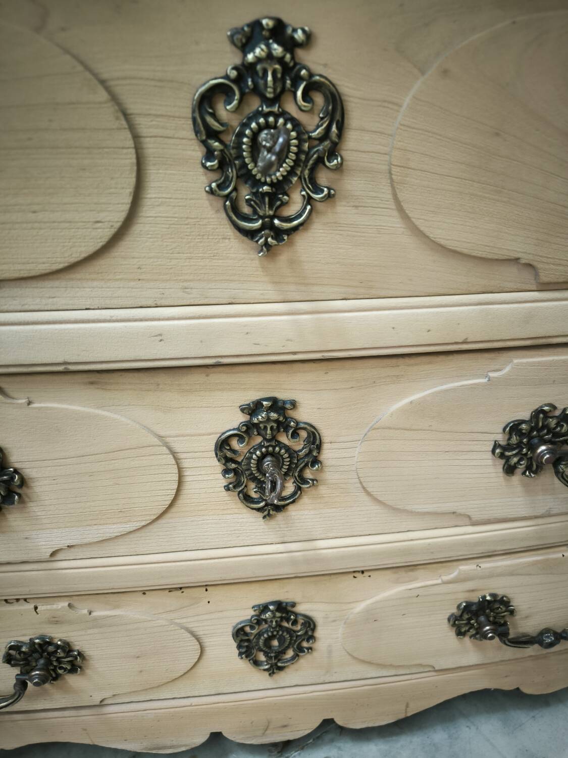 Louis XIV style natural solid cherry wood chest of drawers