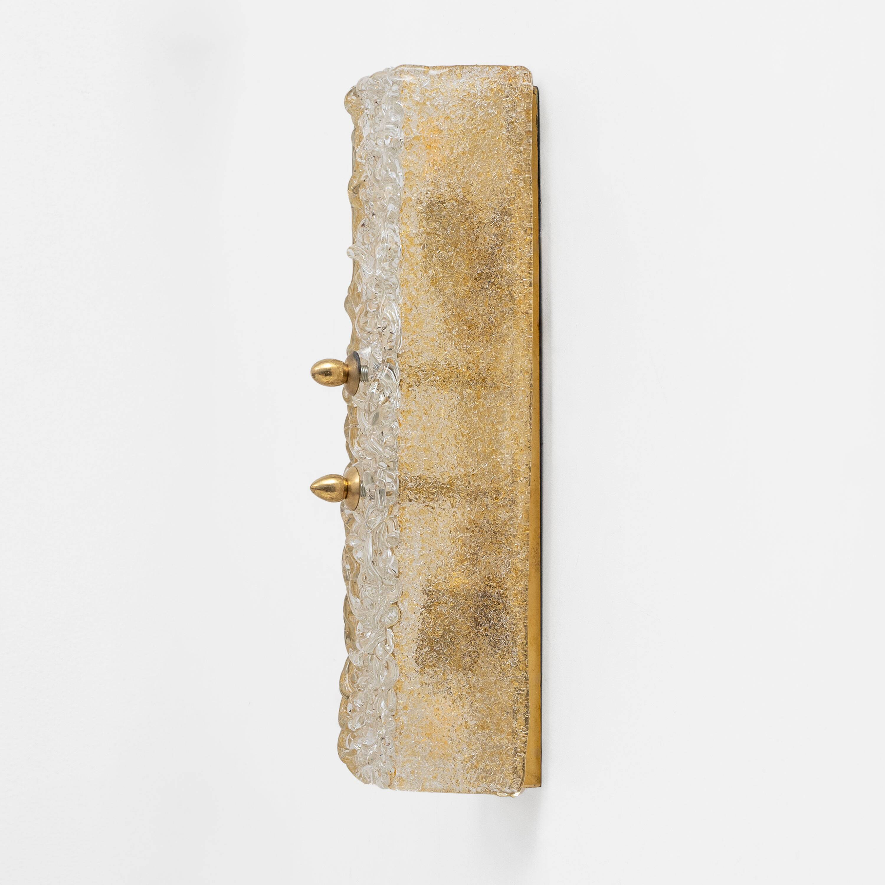 Pair of Murano Glass Gold Graniglia and Brass Sconces