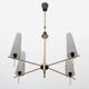 Stilnovo Style Mid-century Modern Italian Brass and Opaline Glass Chandelie