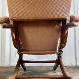 Folding armchair relax vintage wood and velvet with armrests - 70's