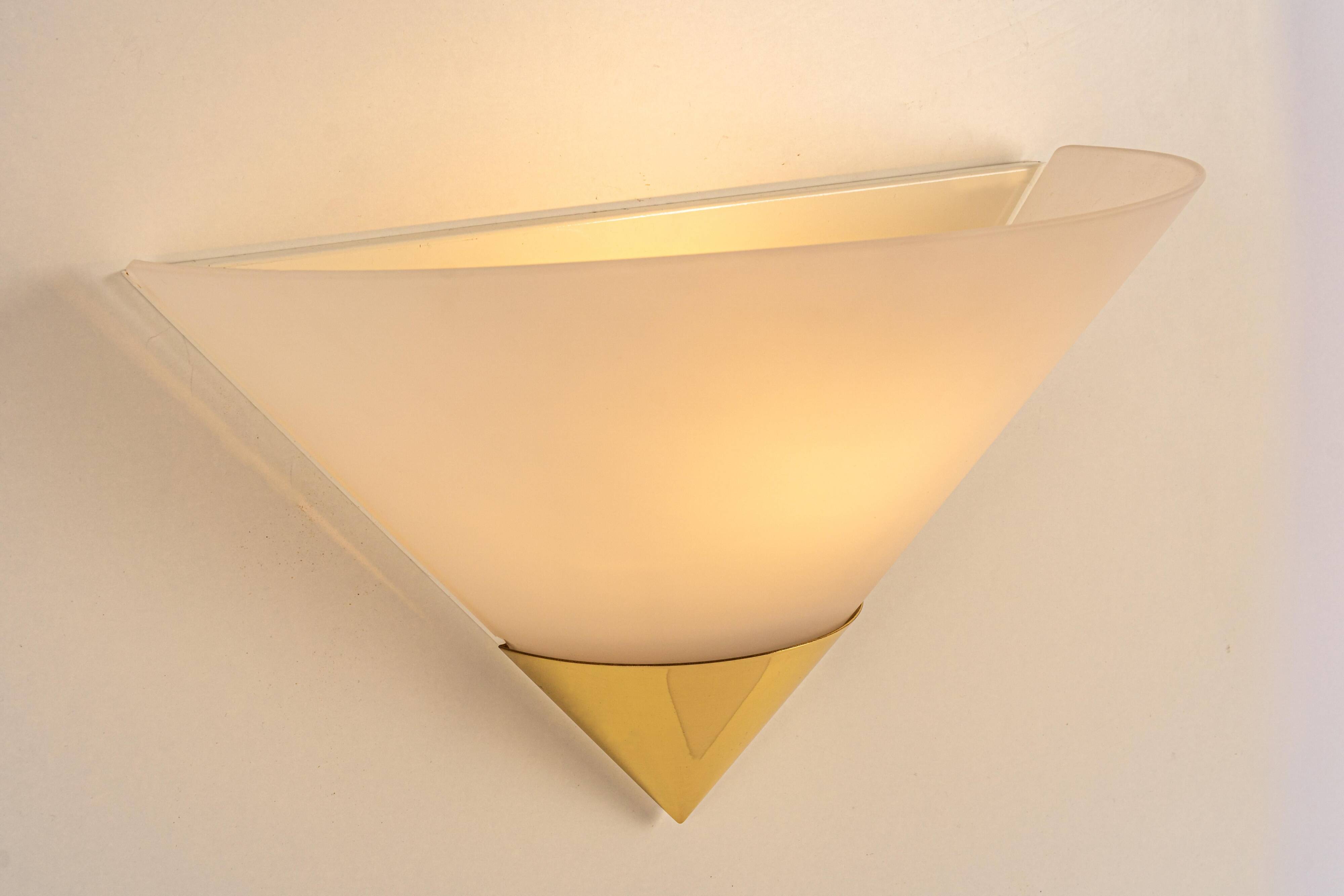 Pair of opal glass wall lights designed by Limburg, Germany.