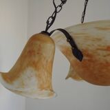 Vintage 4-light chandelier in black metal and glass, France