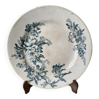 Ancienne assiette plate estampillée FL (Faïence de Lyon), Modèle Floréal.