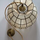 Large pendant lamp with mother-of-pearl and brass shade