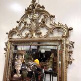 Console de château galbée et miroir style Louis XV en bois doré et argenté