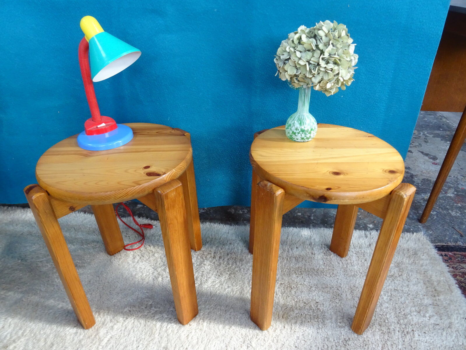 Pair of 70s pine stools