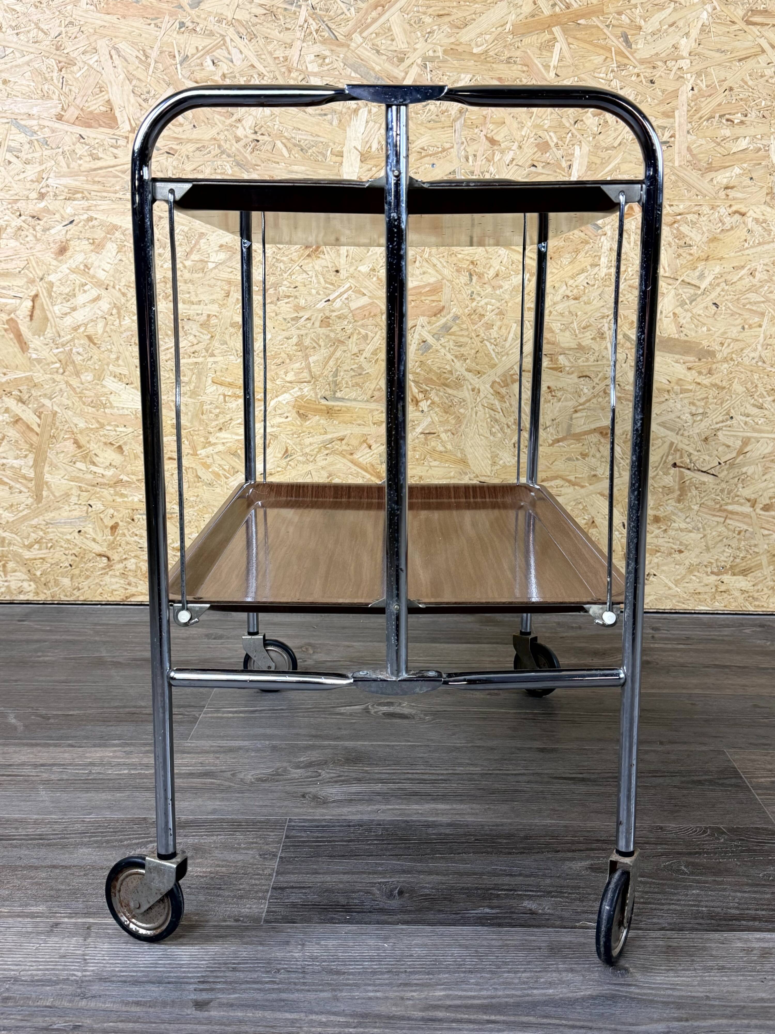 1960s 1970s Serving Cart Dinette Side Table Space Age Design Chrome Brown