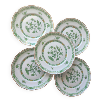 Ensemble 5 assiettes à dessert Havilland Limoges Arbre vert
