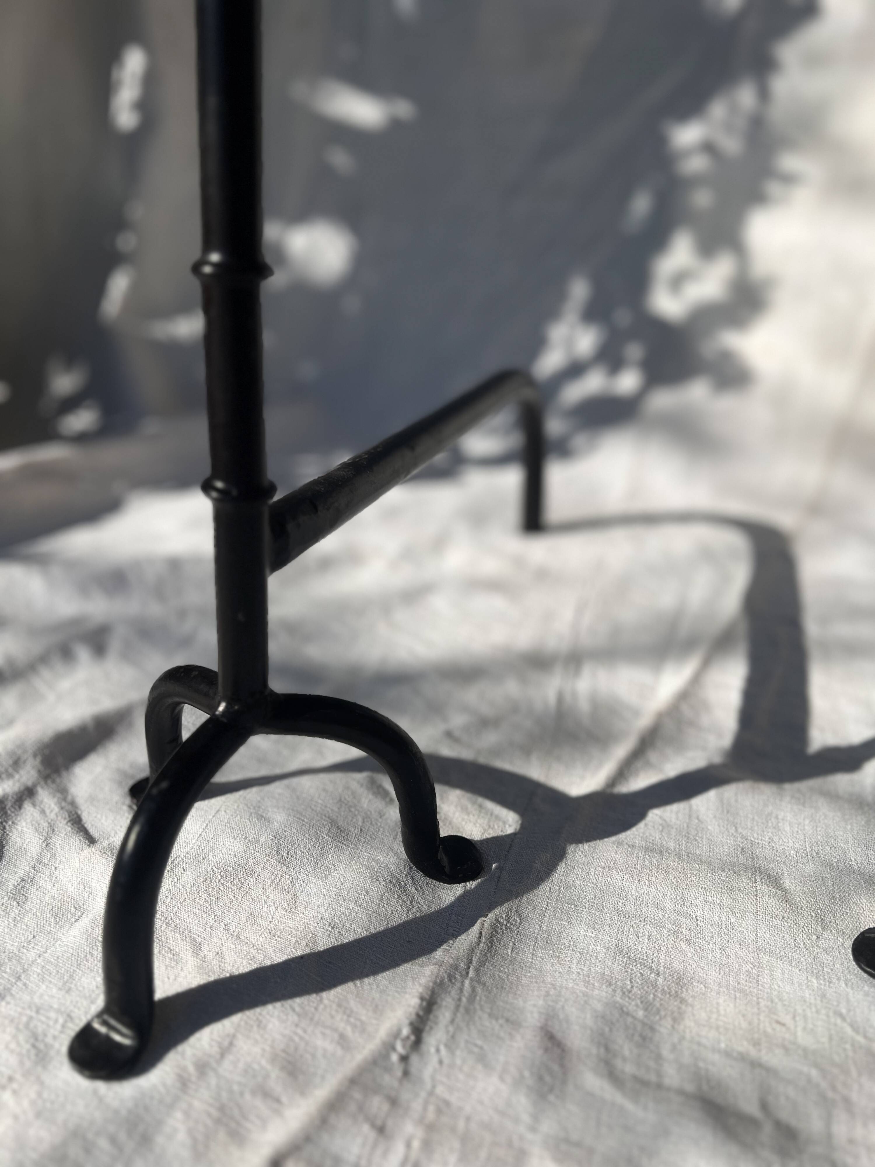 French Hand-Forged Iron Andirons, Candleholders