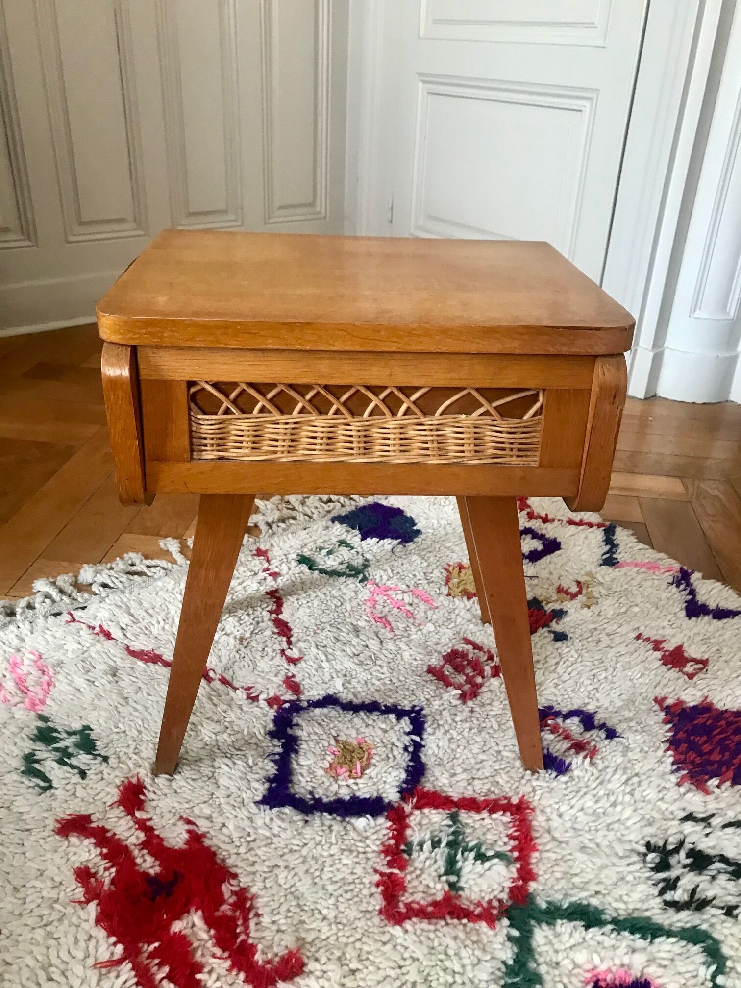 Bedside wood and rattan