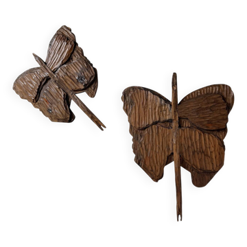 Set 2 décorations murales papillons sculptures 1900