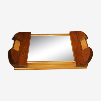 Gold aluminium wood tray - rectangular mirror circa 1950