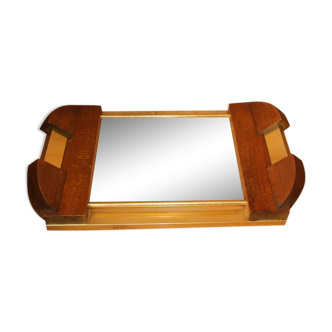 Gold aluminium wood tray - rectangular mirror circa 1950
