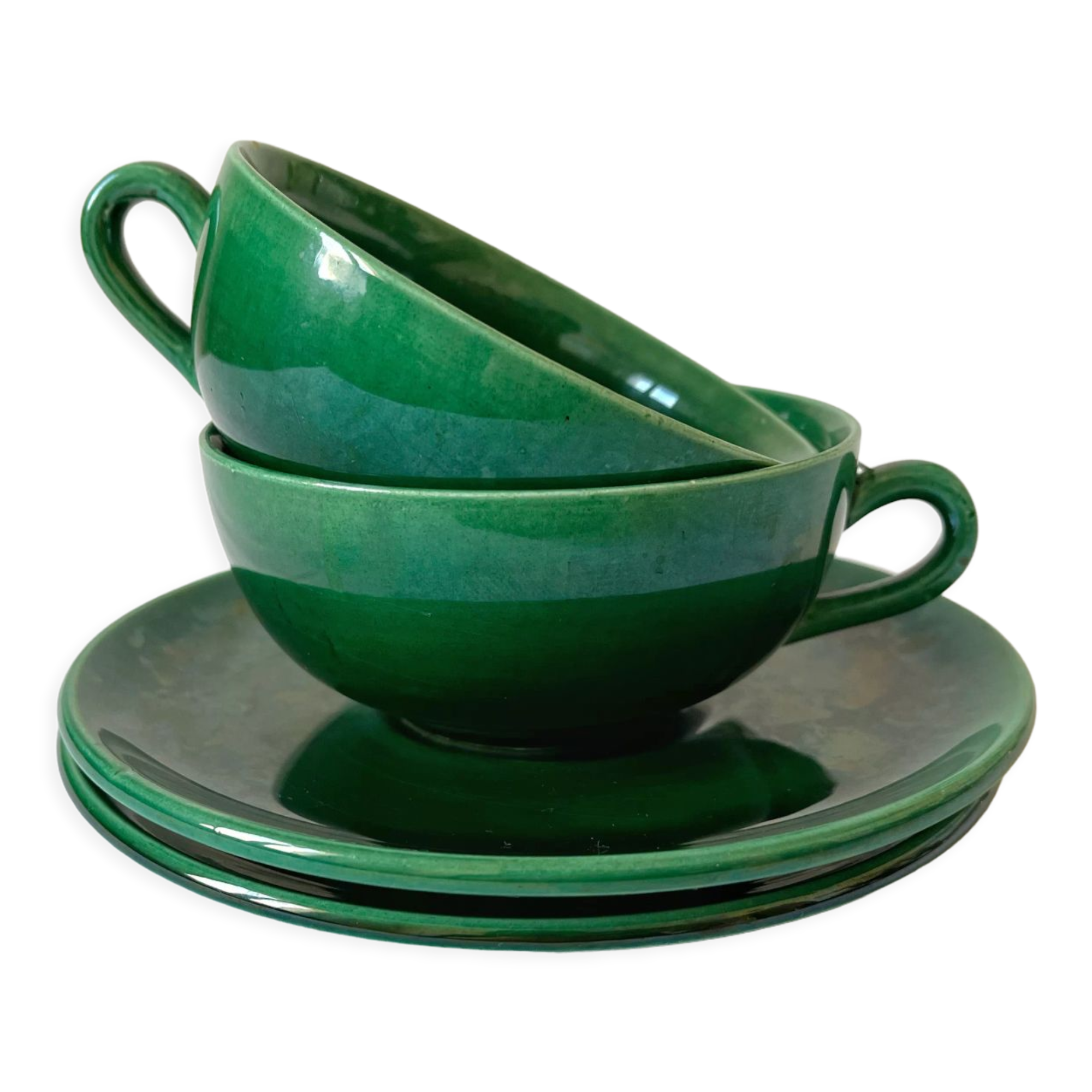 2 old green coffee cups in earthenware of Saint Clement