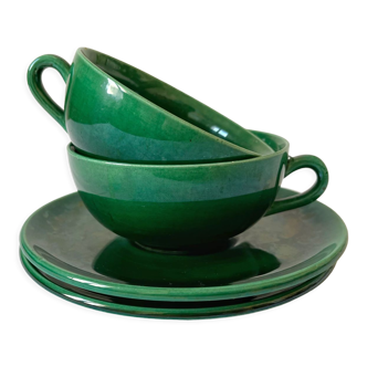 2 old green coffee cups in earthenware of Saint Clement