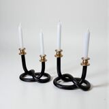 Pair of black pretzel candlesticks by Dorothy Thorpe, circa 1970s