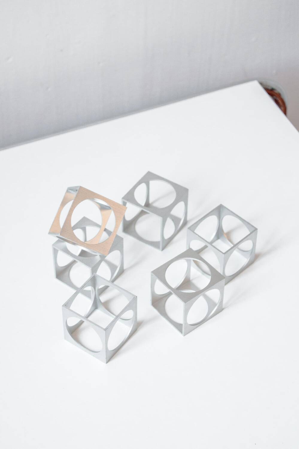 Set of 6 vintage aluminium napkin rings / egg cups by Pier