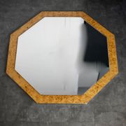 70s mirror, burl wood, metal frame