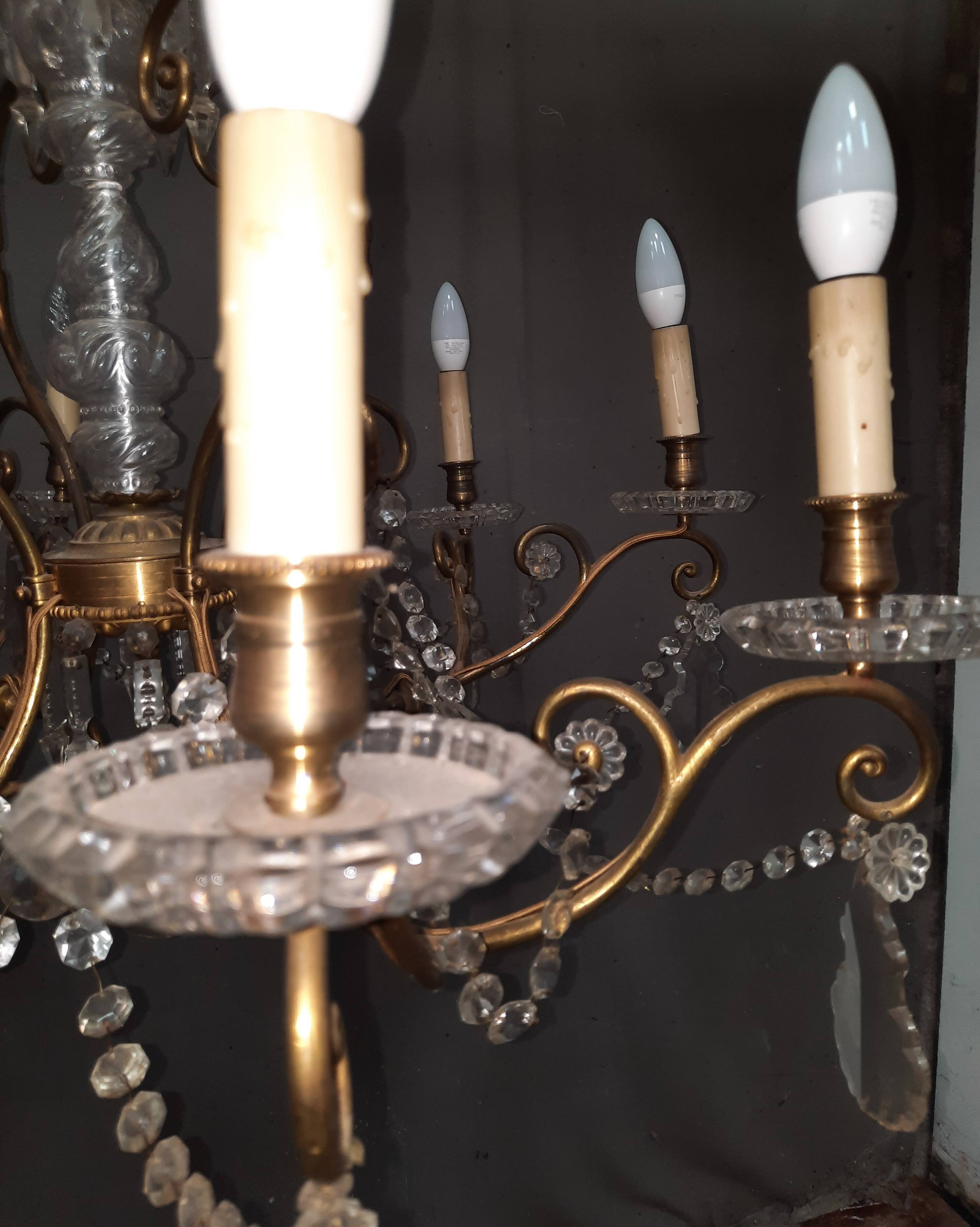 Large brass and glass chandelier