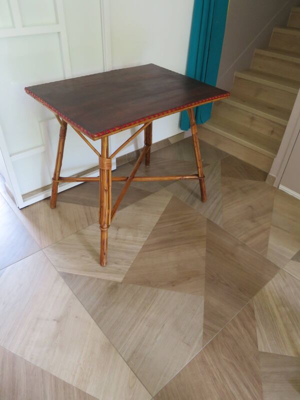 Table de jeu en bois, bambou et rotin, années 60
