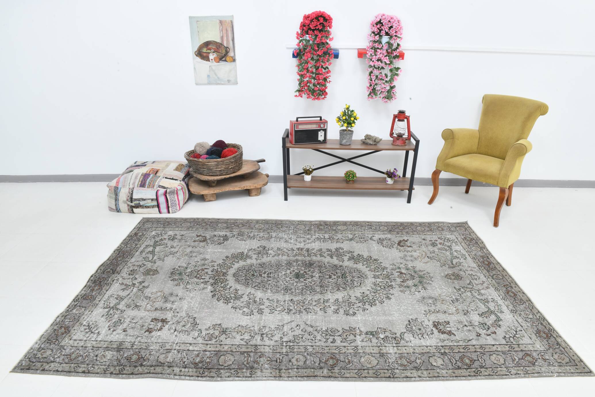 5x9 Gray & Black Oriental Vintage Rug 170x275Cm SK 6991