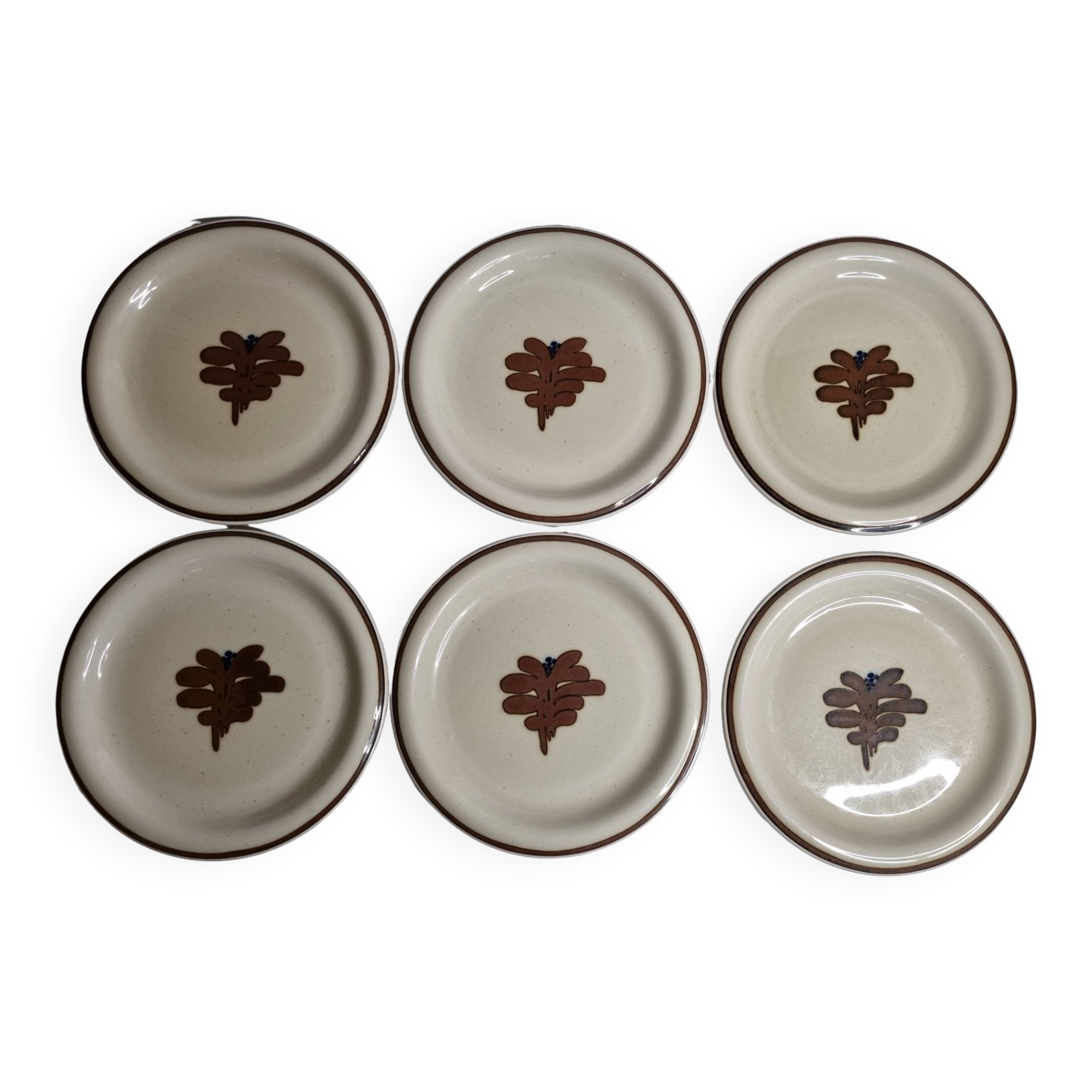 Set of 6 vintage dessert plates in enameled stoneware abstract decor "Thomas Germany", 20 cm