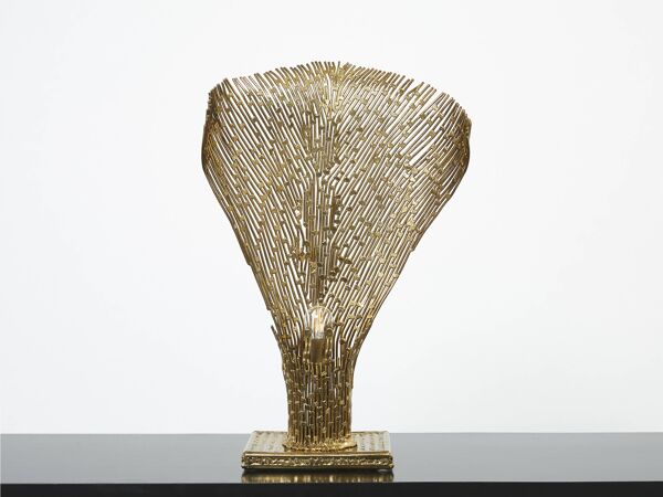 Lampe laiton pierres par Henri Fernandez pour Maison Honoré 1970
