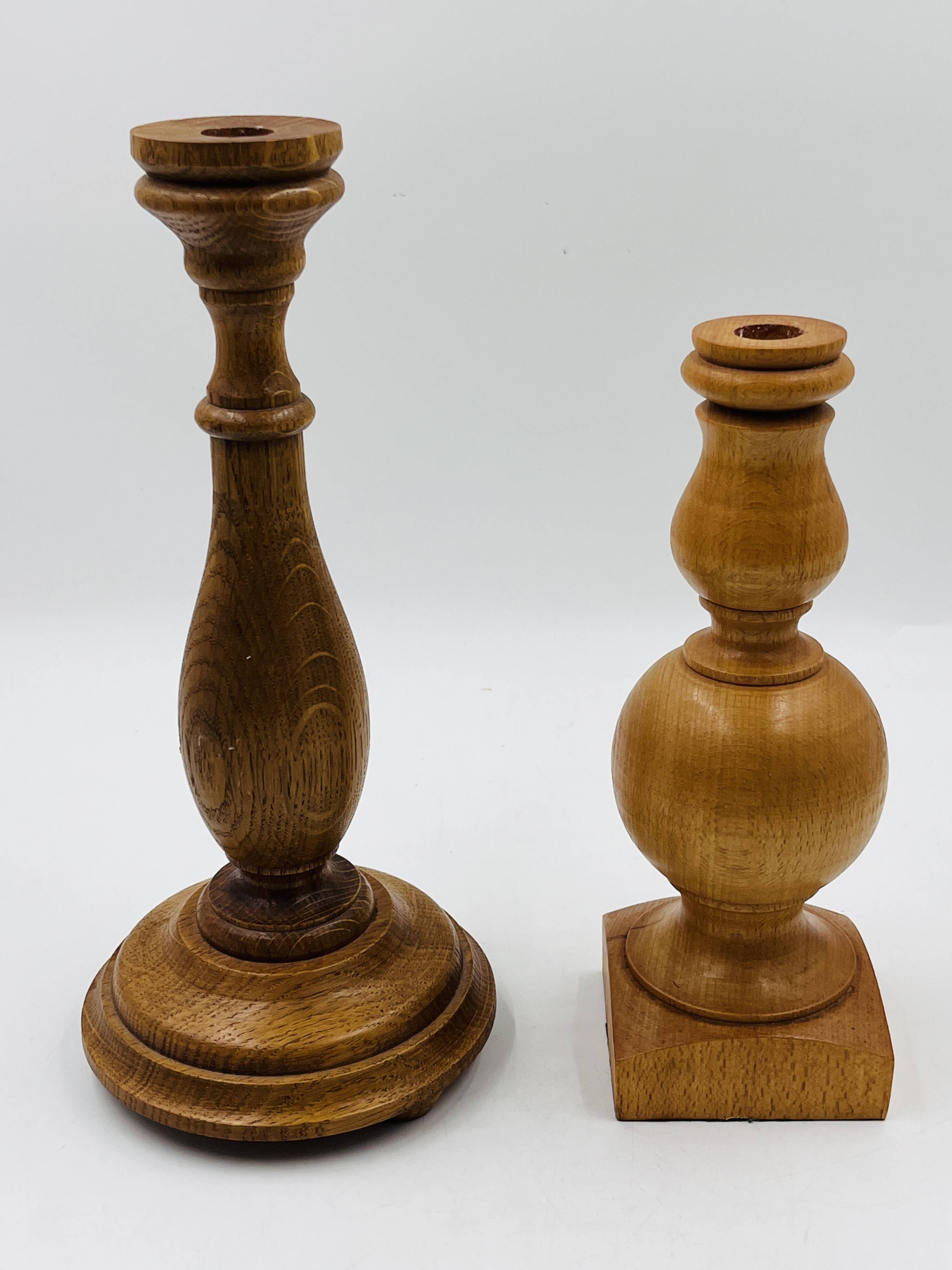 Pair of wooden candle holders