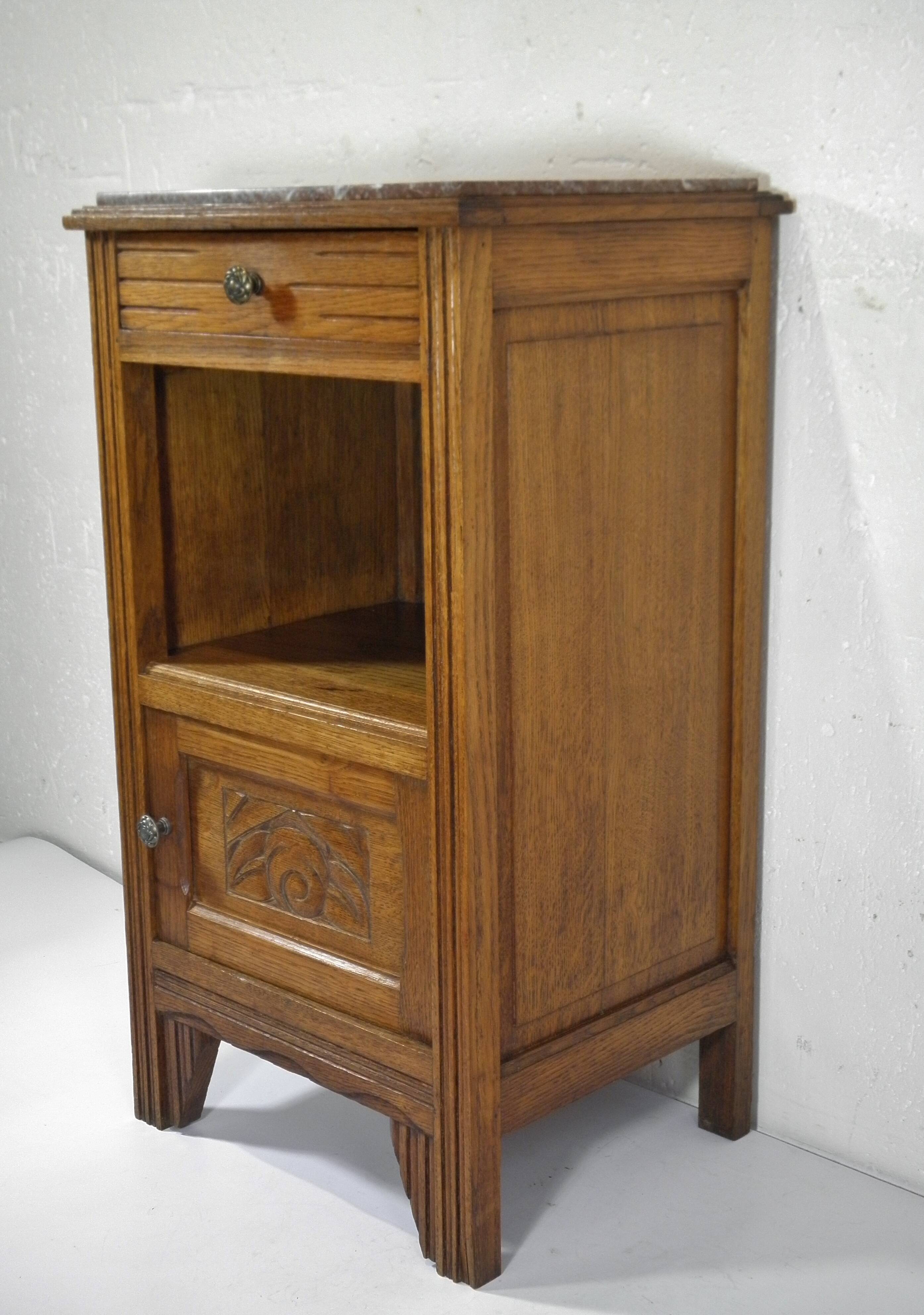 ART DECO OAK AND MARBLE BEDSIDE TABLE